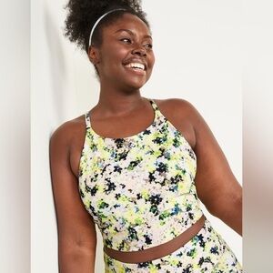 NWOT! Yellow Floral Light Support PowerSoft Longline Sports Bra - Size Large 📚